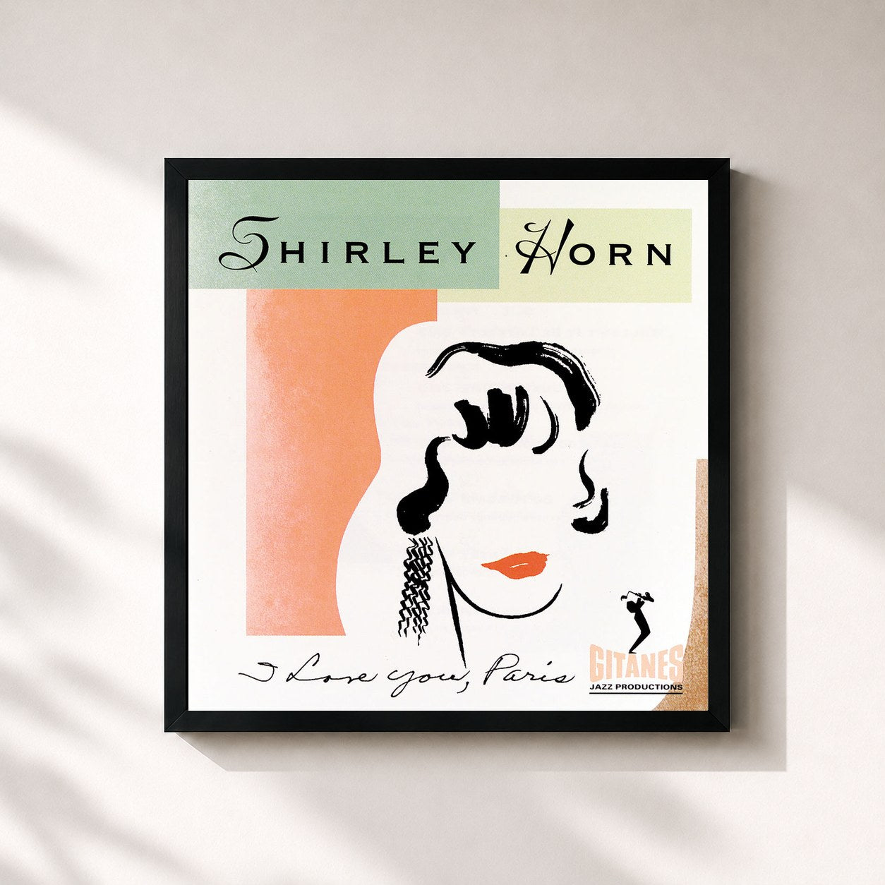 #noir Tableau carré de l'album I Love You, Paris de Shirley Horn, cadre noir 32x32 cm