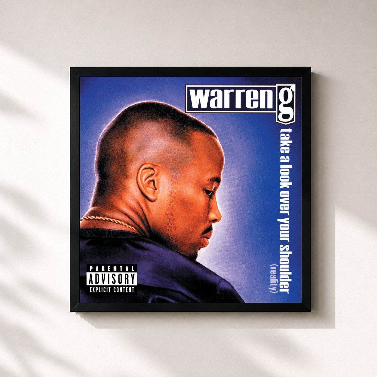 #noir Tableau carré de l'album Take A Look Over Your Shoulder (Reality) de Warren G, cadre noir 32x32 cm