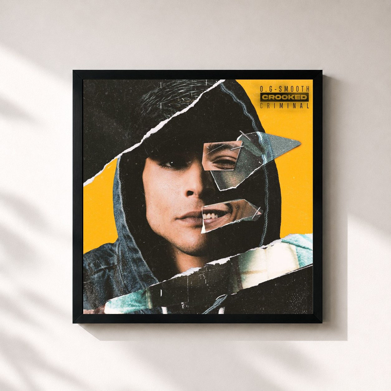 #noir Tableau carré de l'album Smooth Crooked Criminal de O.G., cadre noir 32x32 cm