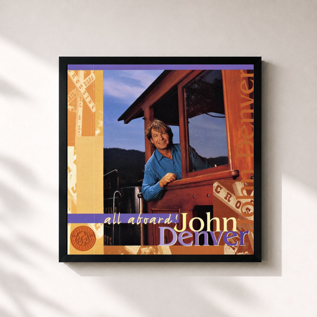 #noir Tableau carré de l'album All Aboard! de John Denver, cadre noir 32x32 cm