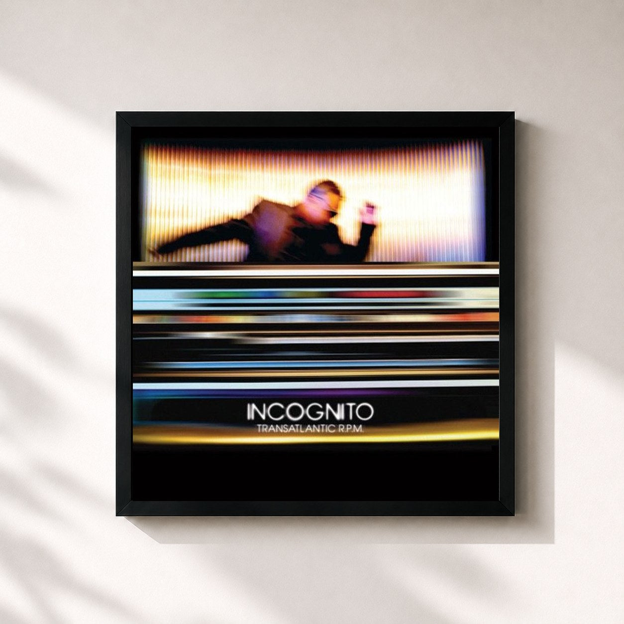#noir Tableau carré de l'album Transatlantic R.P.M. de Incognito, cadre noir 32x32 cm