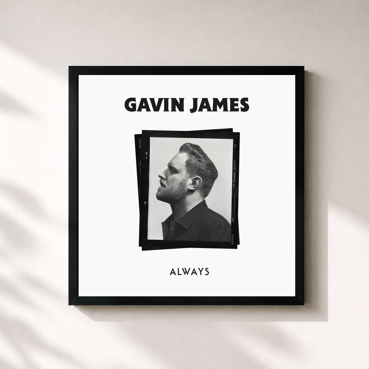 #noir Tableau carré de l'album Always de Gavin James, cadre noir 32x32 cm