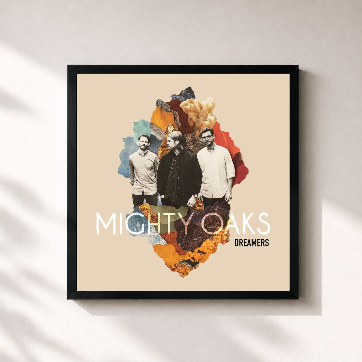 #noir Tableau carré de l'album Dreamers de Mighty Oaks, cadre noir 32x32 cm