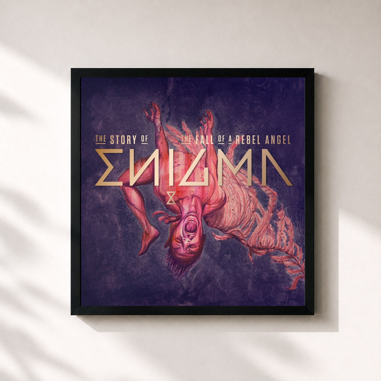#noir Tableau carré de l'album The Story Of 'The Fall Of A Rebel Angel' de Enigma, cadre noir 32x32 cm