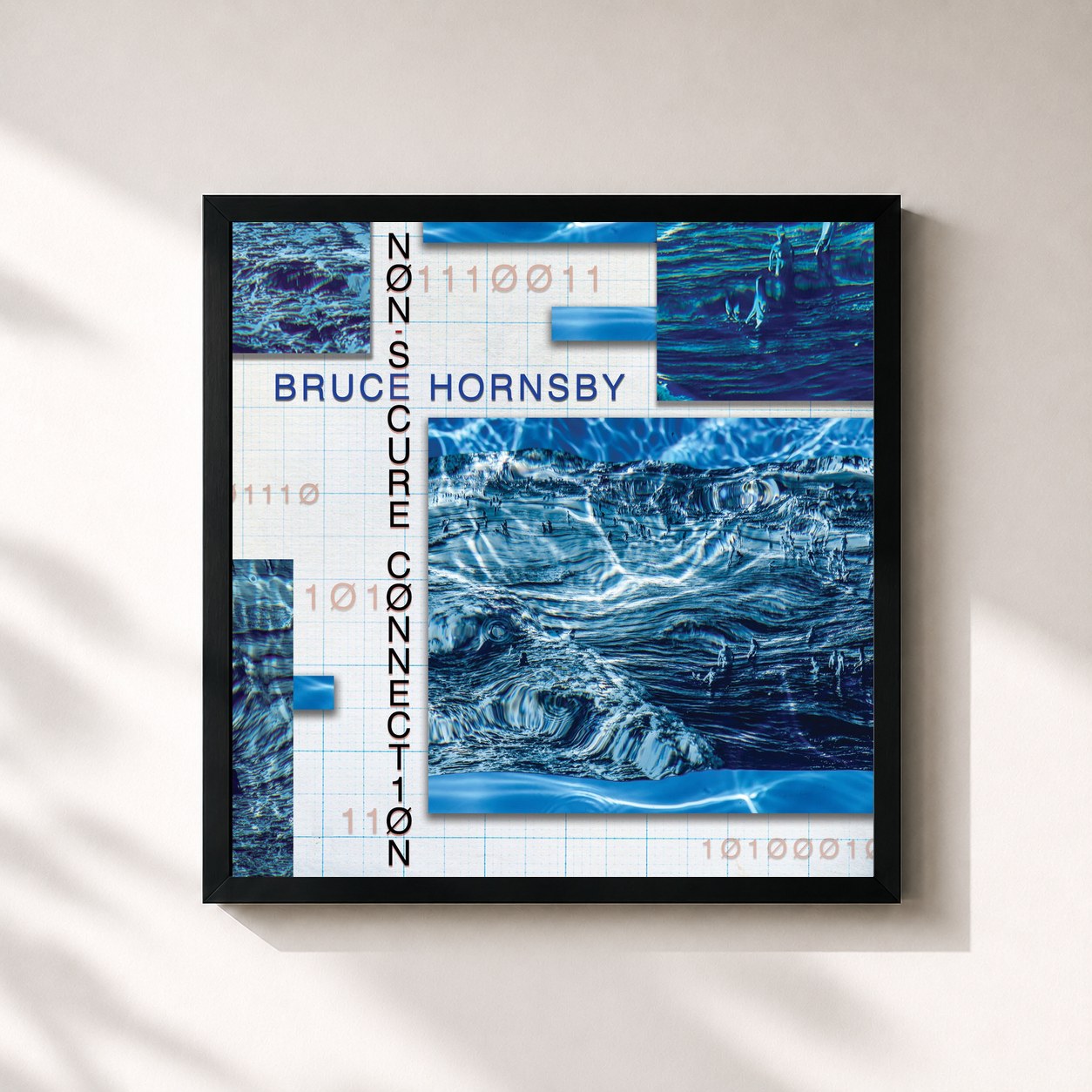 #noir Tableau carré de l'album Non-Secure Connection de Bruce Hornsby, cadre noir 32x32 cm