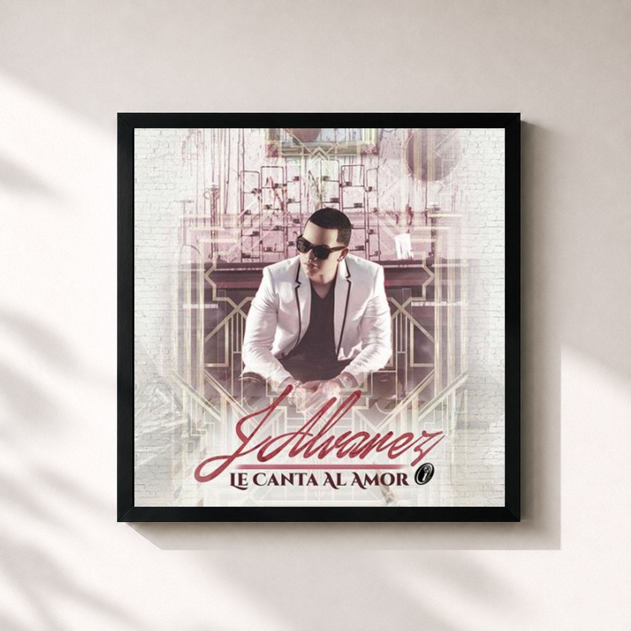 #noir Tableau carré de l'album Le Canta al Amor de J Alvarez, cadre noir 32x32 cm