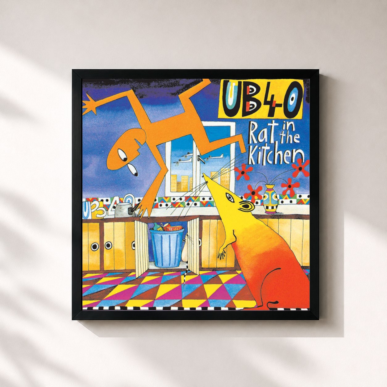 #noir Tableau carré de l'album Rat In The Kitchen de UB40, cadre noir 32x32 cm
