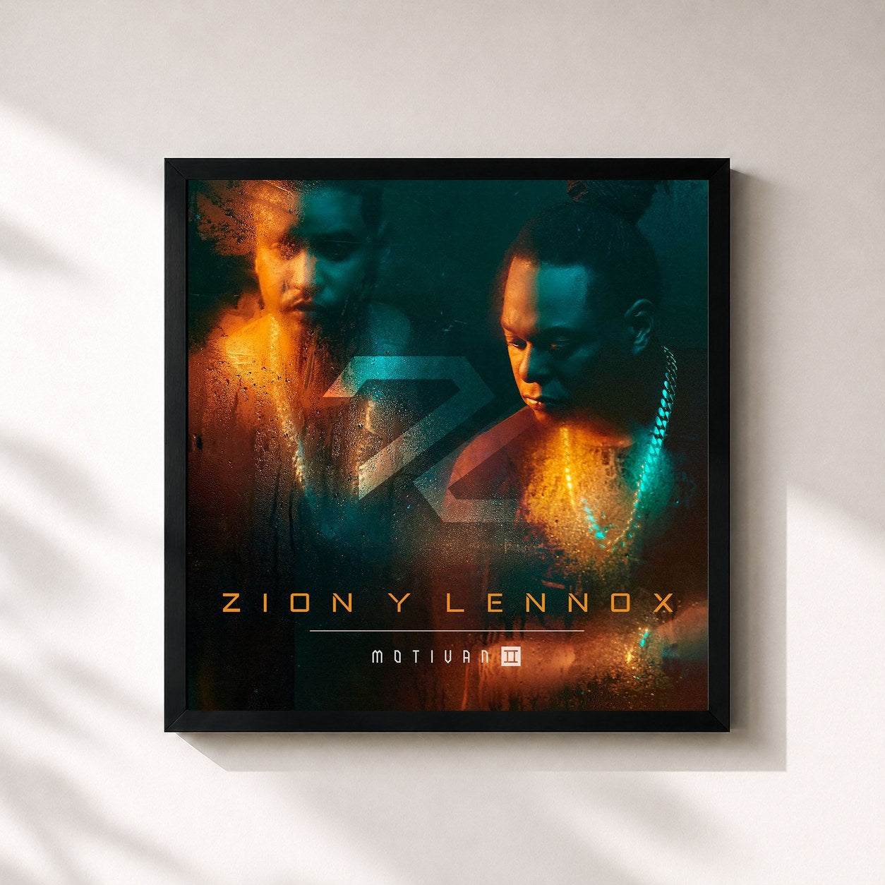 #noir Tableau carré de l'album Motivan2 de Zion & Lennox, cadre noir 32x32 cm