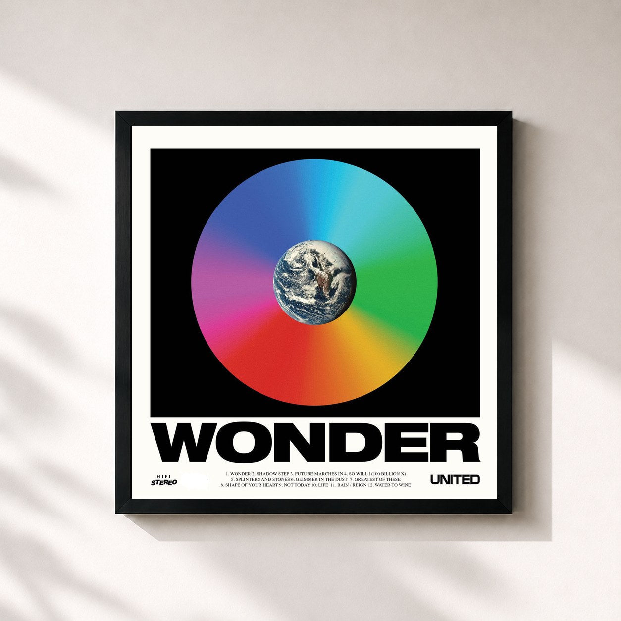 #noir Tableau carré de l'album Wonder de Hillsong UNITED, cadre noir 32x32 cm