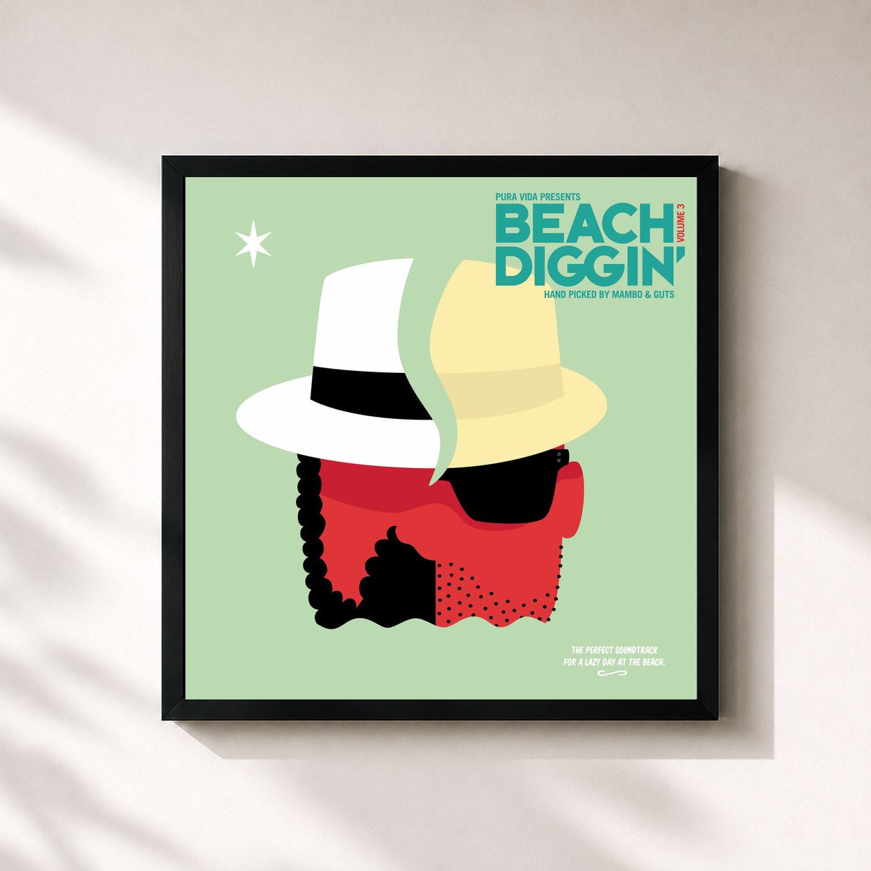 #noir Tableau carré de l'album Beach Diggin', Vol. 3 de Guts, cadre noir 32x32 cm