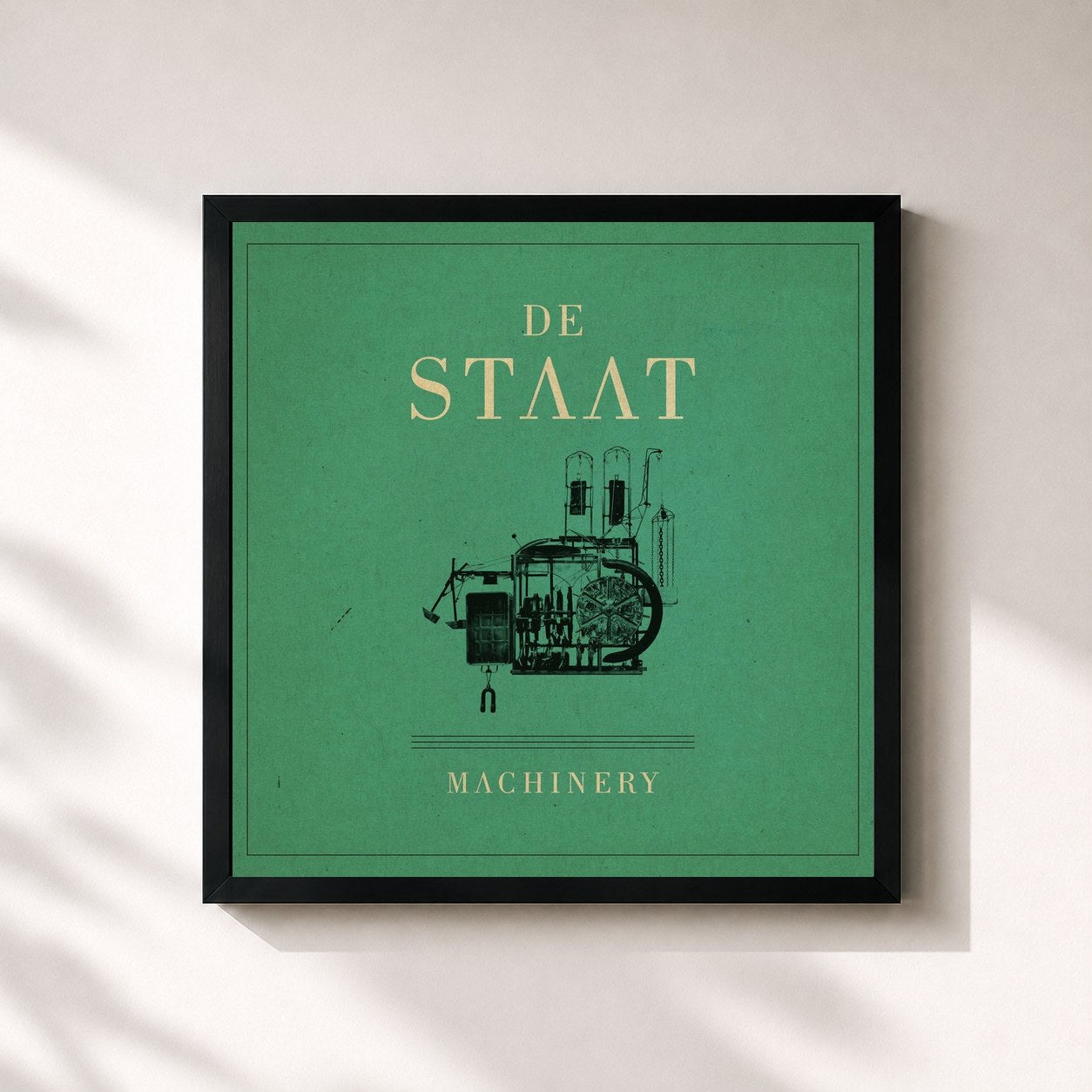 #noir Tableau carré de l'album Machinery de De Staat, cadre noir 32x32 cm