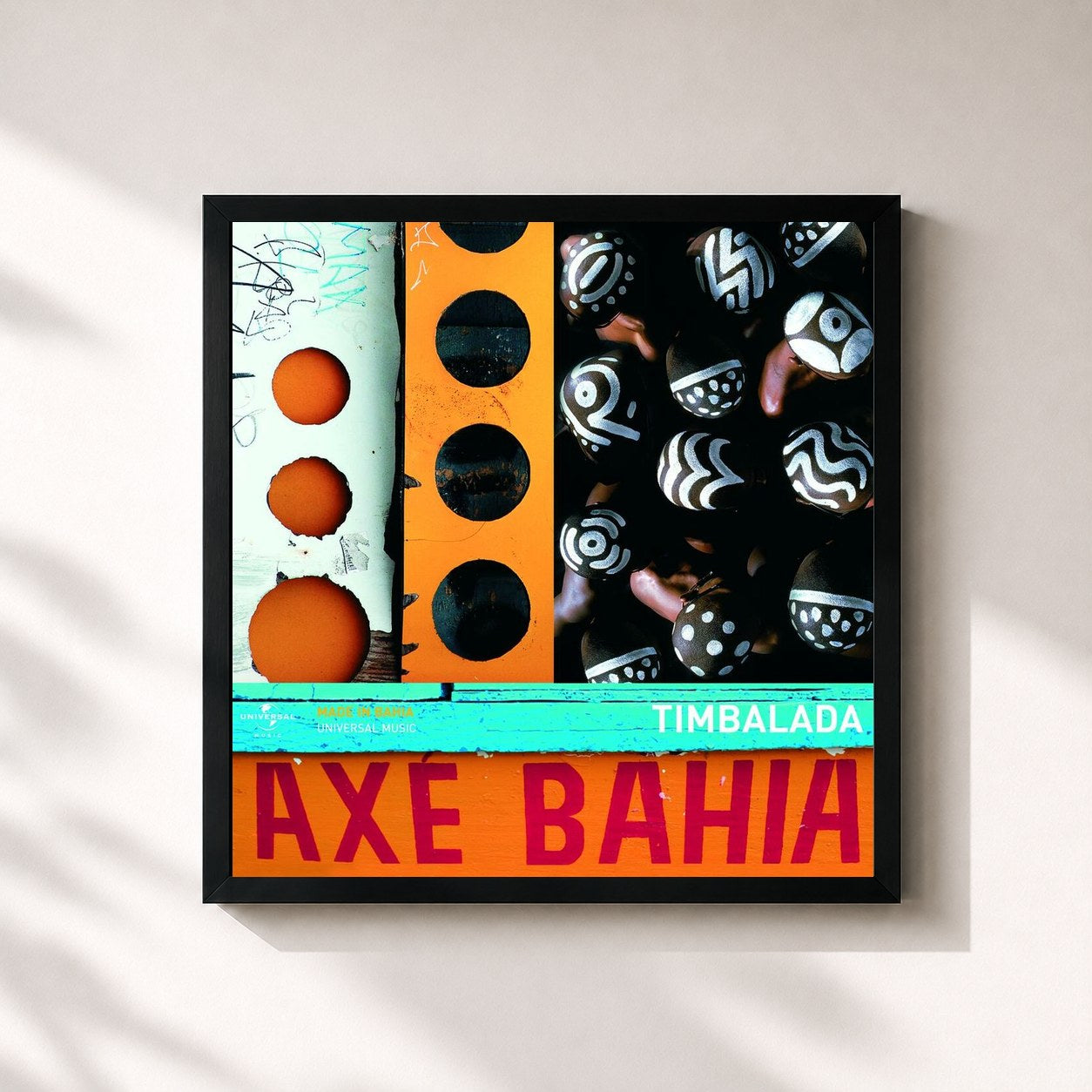 #noir Tableau carré de l'album Axé Bahia de Timbalada, cadre noir 32x32 cm