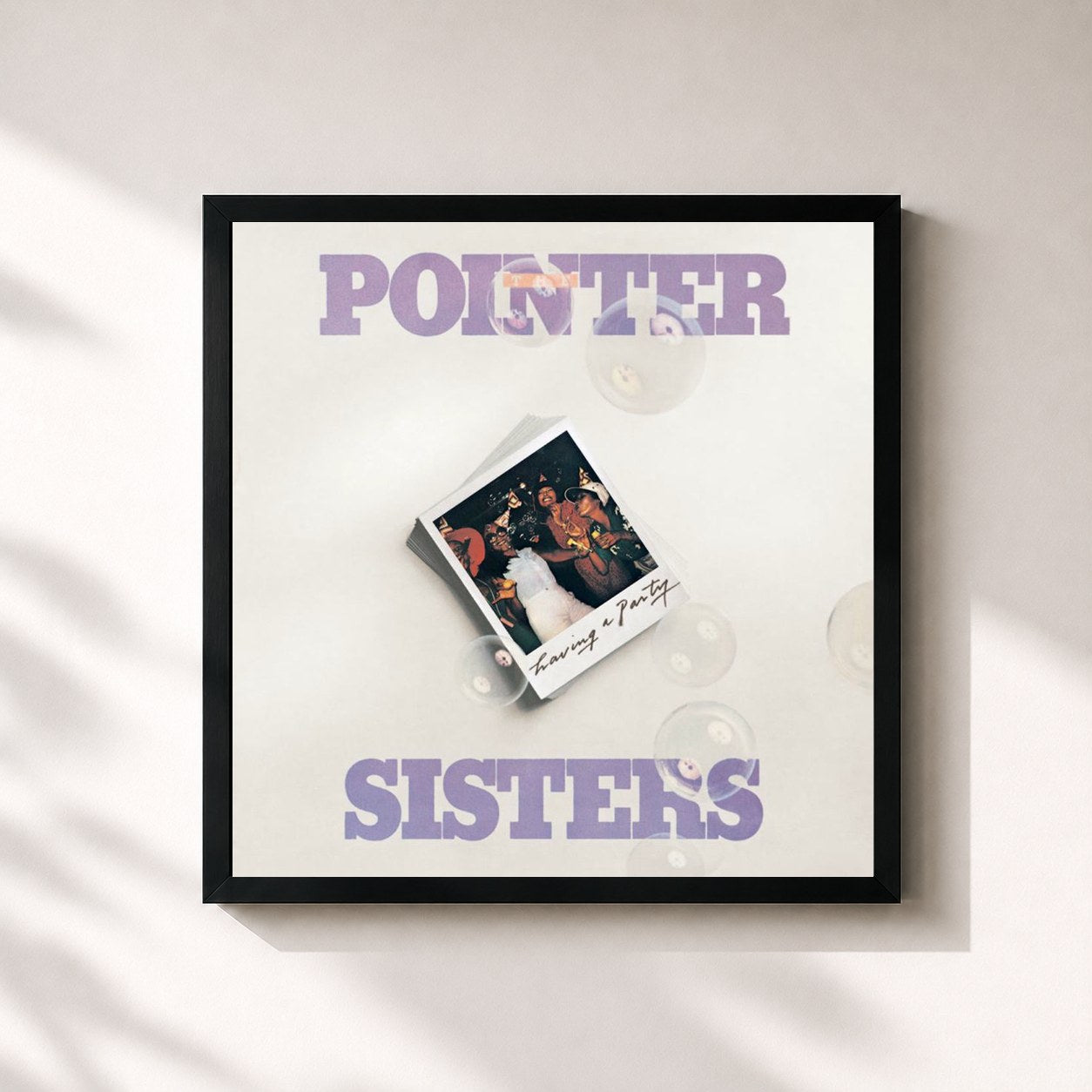 #noir Tableau carré de l'album Having A Party de The Pointer Sisters, cadre noir 32x32 cm
