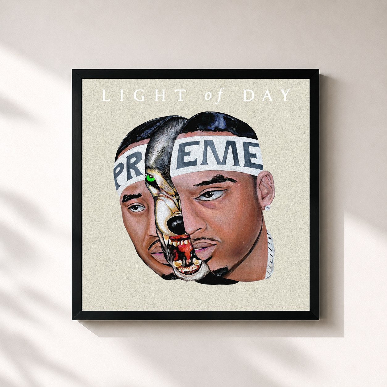 #noir Tableau carré de l'album Light Of Day de Preme, cadre noir 32x32 cm