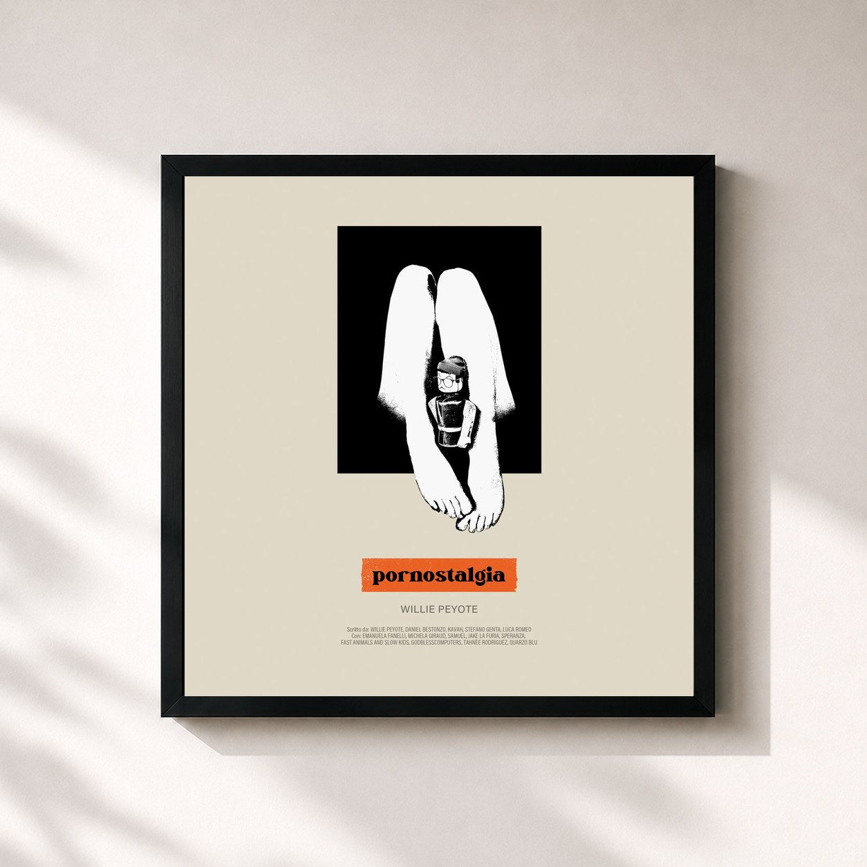 #noir Tableau carré de l'album Pornostalgia de Willie Peyote, cadre noir 32x32 cm