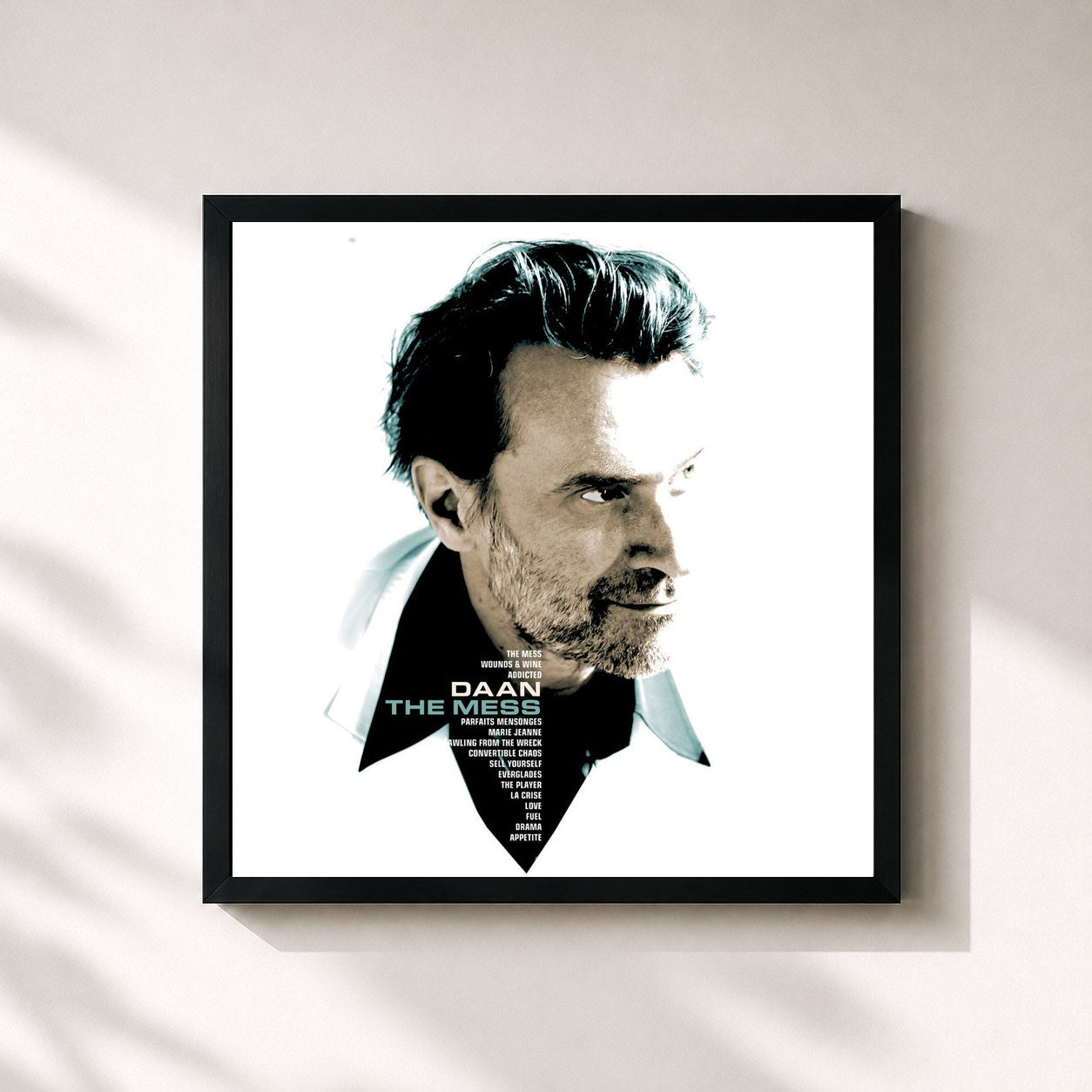 #noir Tableau carré de l'album The Mess de Daan, cadre noir 32x32 cm