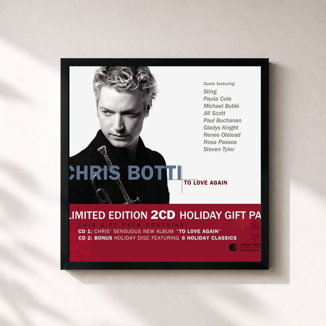 #noir Tableau carré de l'album To Love Again - Holiday Gift Pack de Chris Botti, cadre noir 32x32 cm