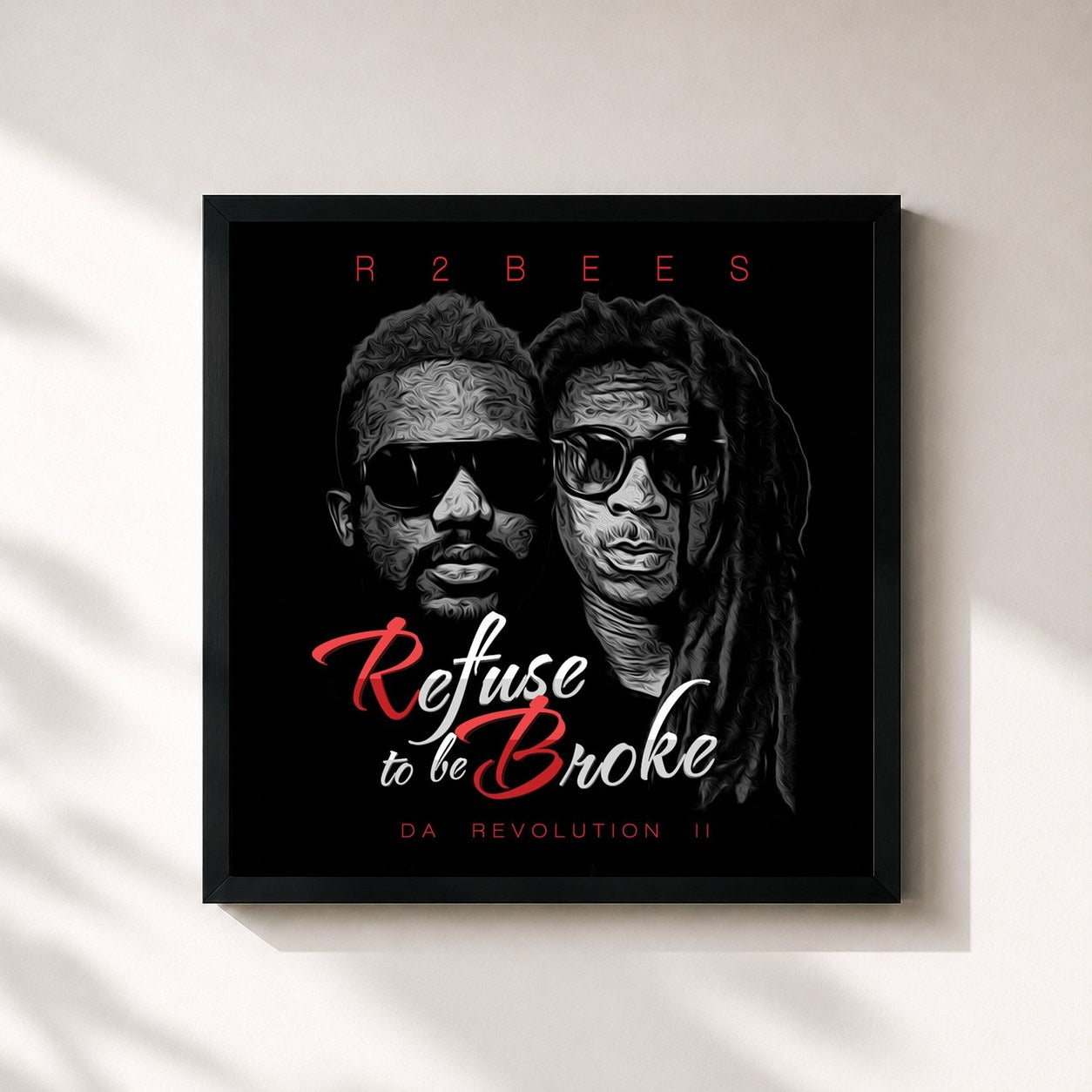 #noir Tableau carré de l'album Refuse to Be Broke: Da Revolution 2 de R2bees, cadre noir 32x32 cm