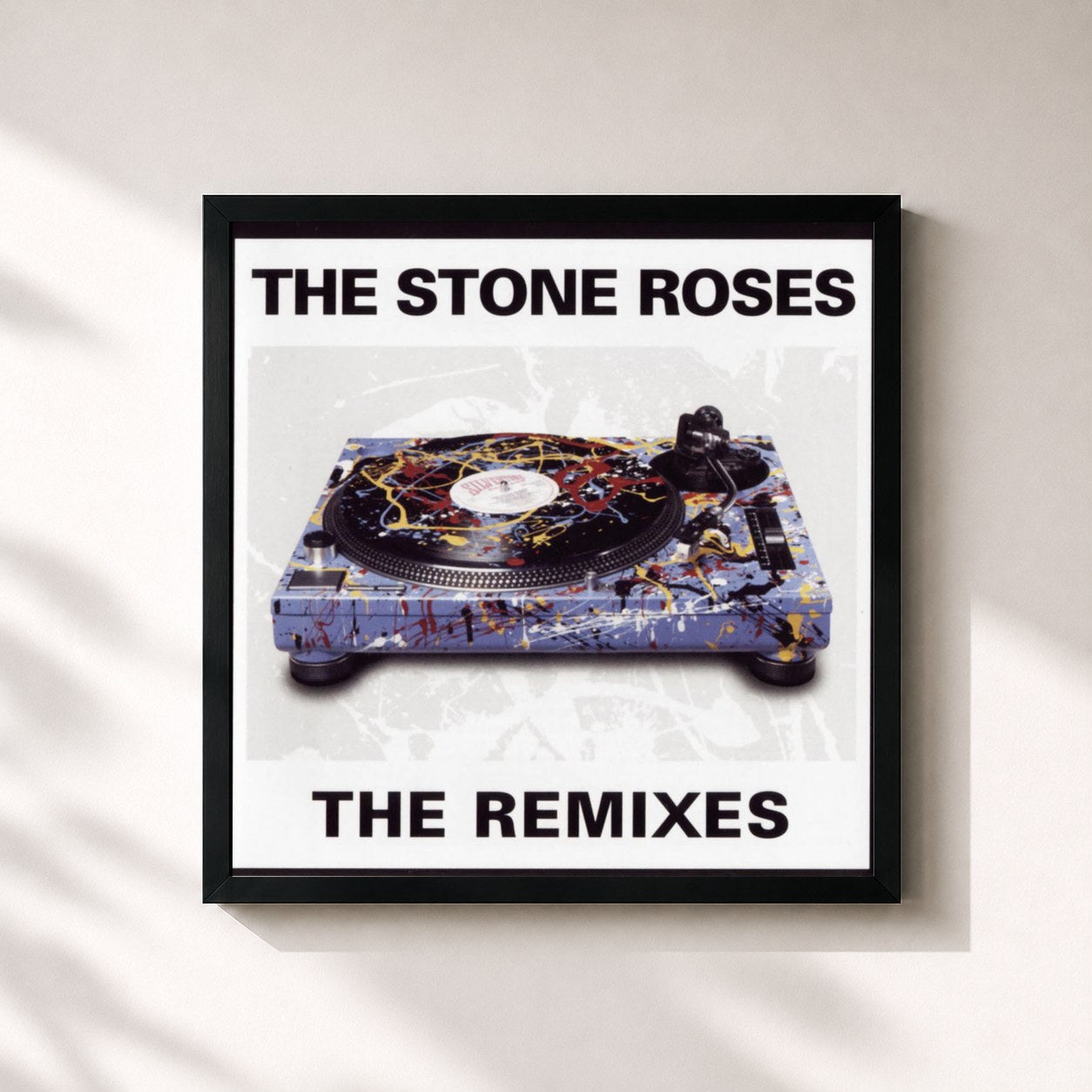 #noir Tableau carré de l'album The Remixes de The Stone Roses, cadre noir 32x32 cm