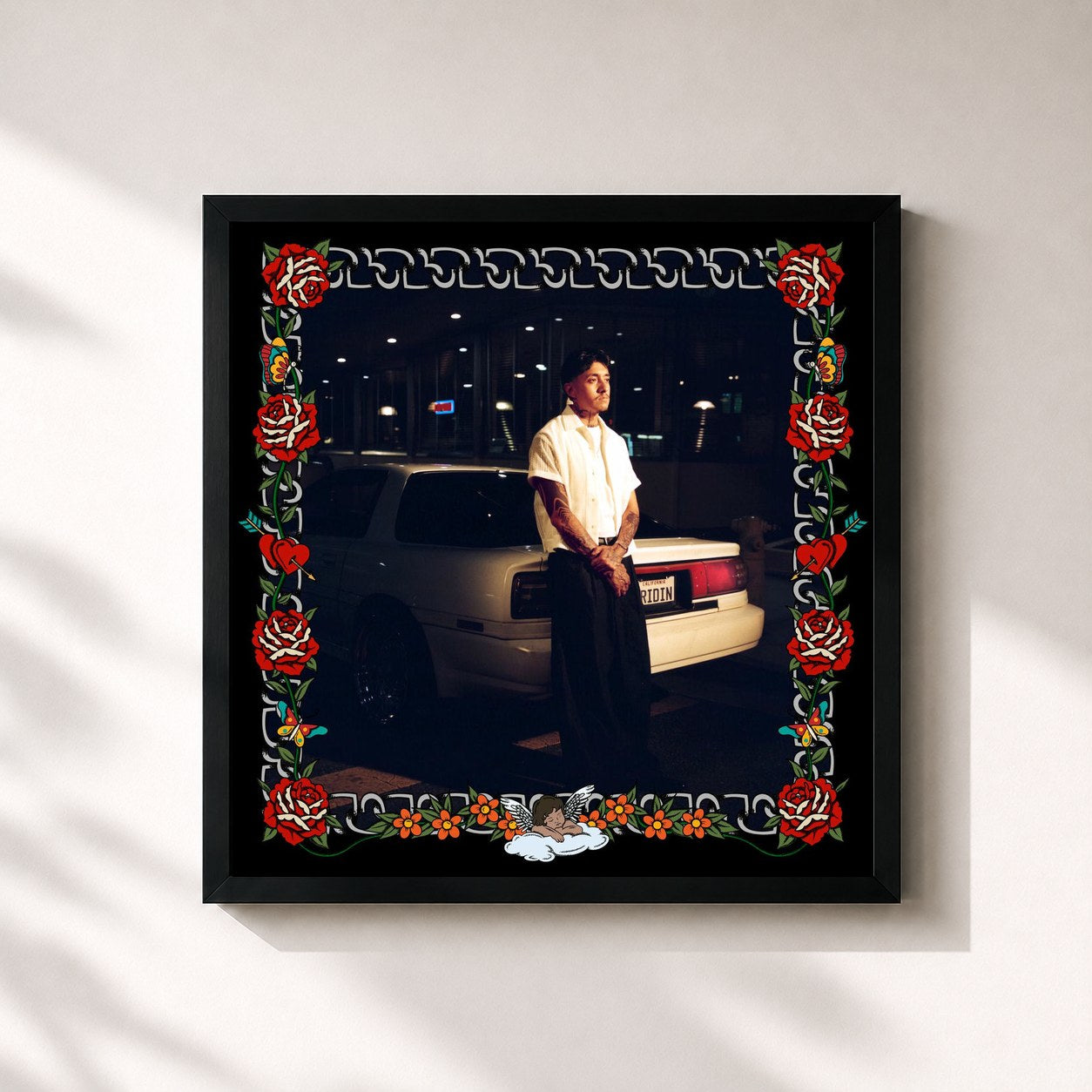 #noir Tableau carré de l'album Ridin' (Deluxe) de Cuco, cadre noir 32x32 cm