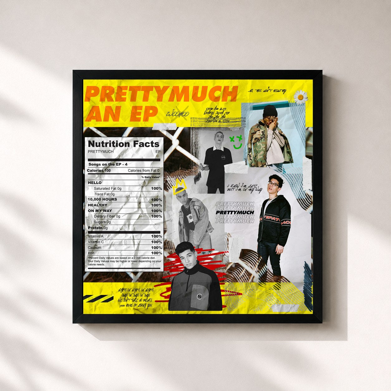 #noir Tableau carré de l'album PRETTYMUCH an EP de PRETTYMUCH, cadre noir 32x32 cm