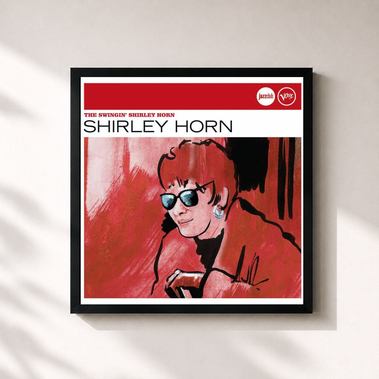 #noir Tableau carré de l'album The Swingin' Shirley Horn (Jazz Club) de Shirley Horn, cadre noir 32x32 cm
