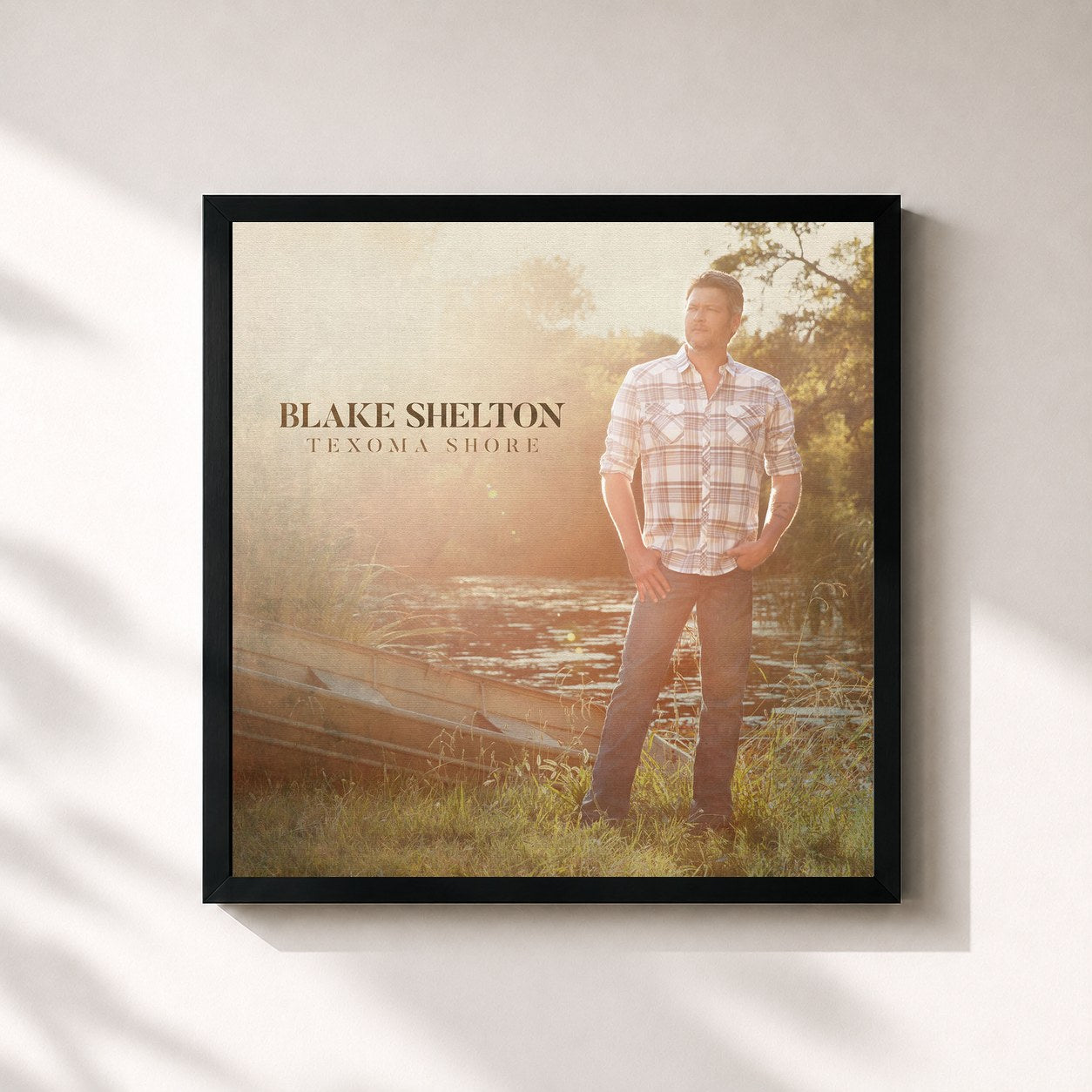#noir Tableau carré de l'album Texoma Shore de Blake Shelton, cadre noir 32x32 cm