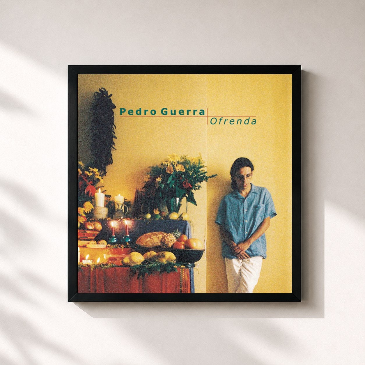 #noir Tableau carré de l'album Ofrenda de Pedro Guerra, cadre noir 32x32 cm