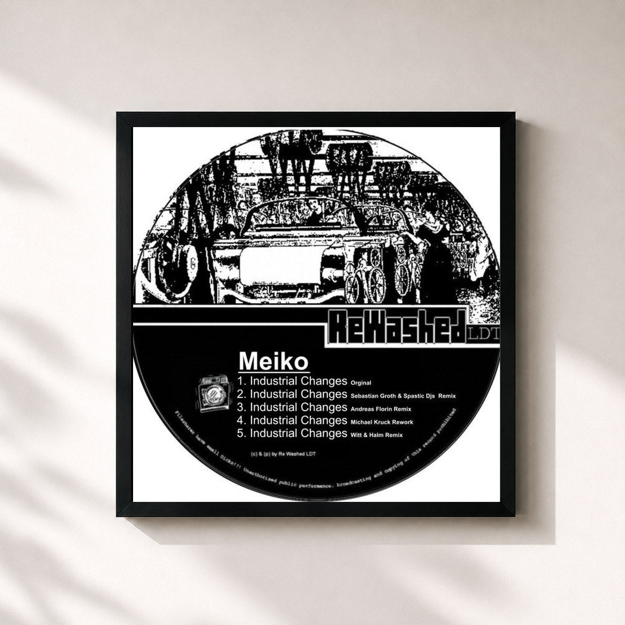 #noir Tableau carré de l'album Industrial Changes de Meiko, cadre noir 32x32 cm