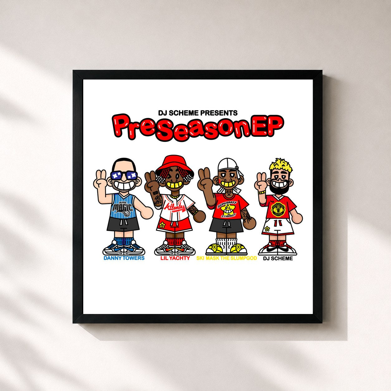 #noir Tableau carré de l'album Preseason EP de DJ Scheme, cadre noir 32x32 cm