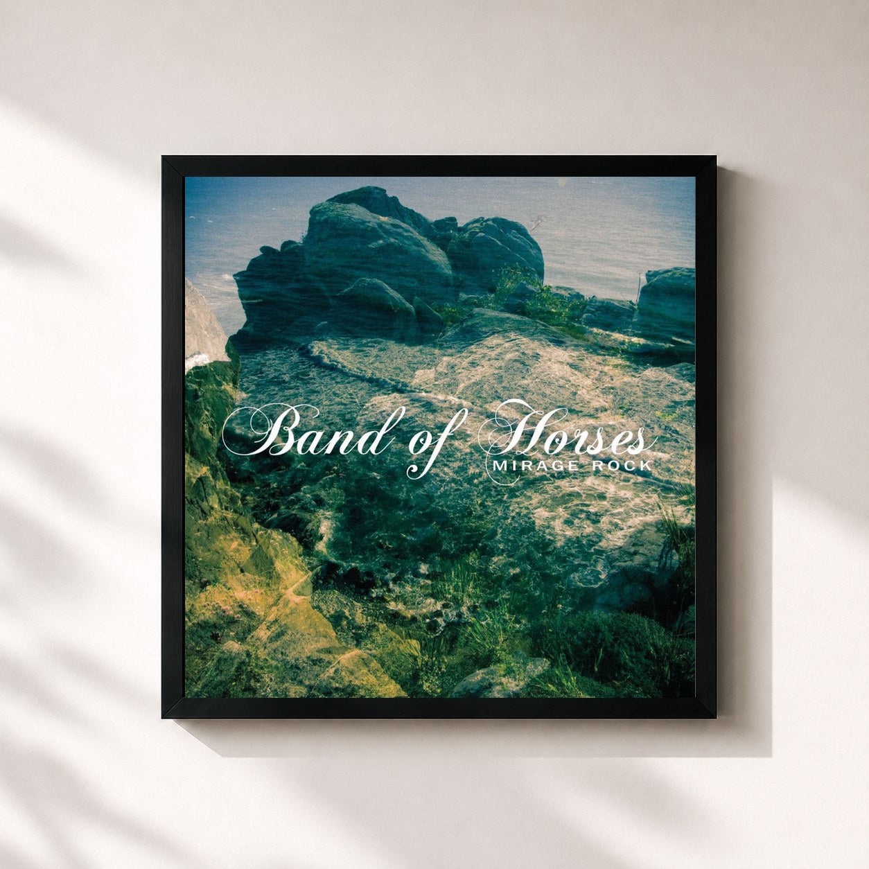 #noir Tableau carré de l'album Mirage Rock de Band of Horses, cadre noir 32x32 cm
