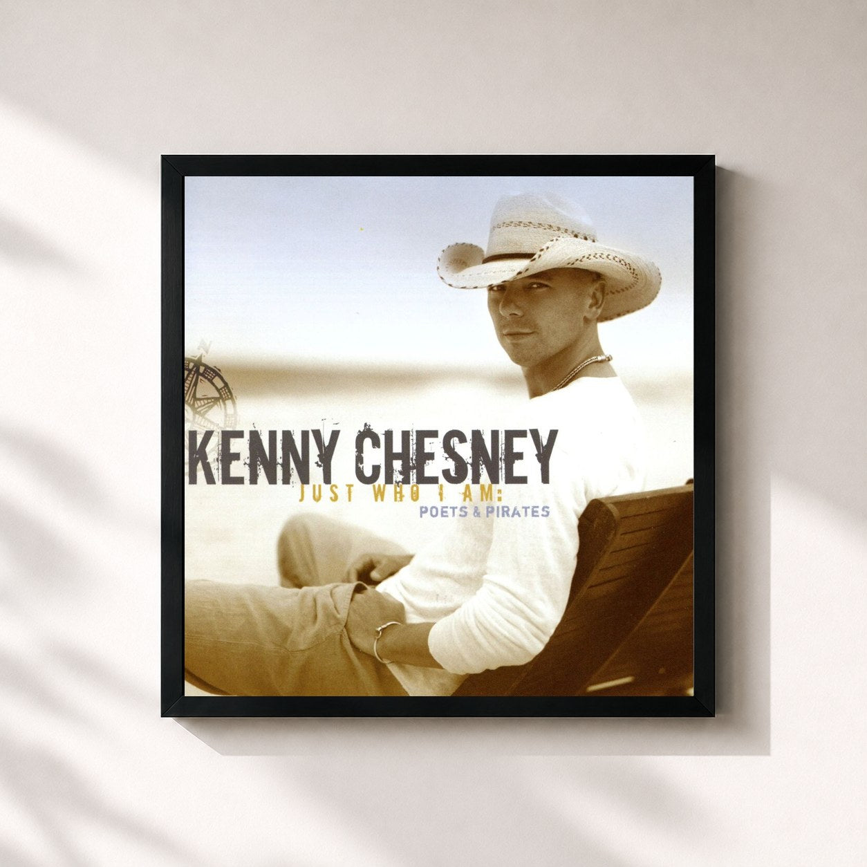 #noir Tableau carré de l'album Just Who I Am: Poets & Pirates de Kenny Chesney, cadre noir 32x32 cm