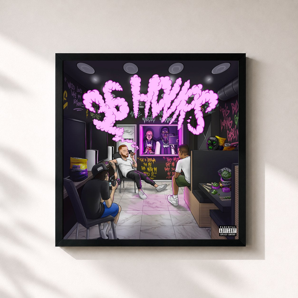 #noir Tableau carré de l'album 36 Hours de M Huncho, cadre noir 32x32 cm