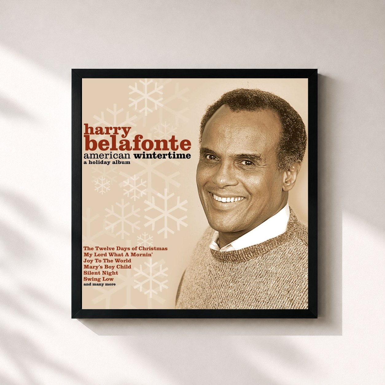 #noir Tableau carré de l'album American Wintertime de Harry Belafonte, cadre noir 32x32 cm