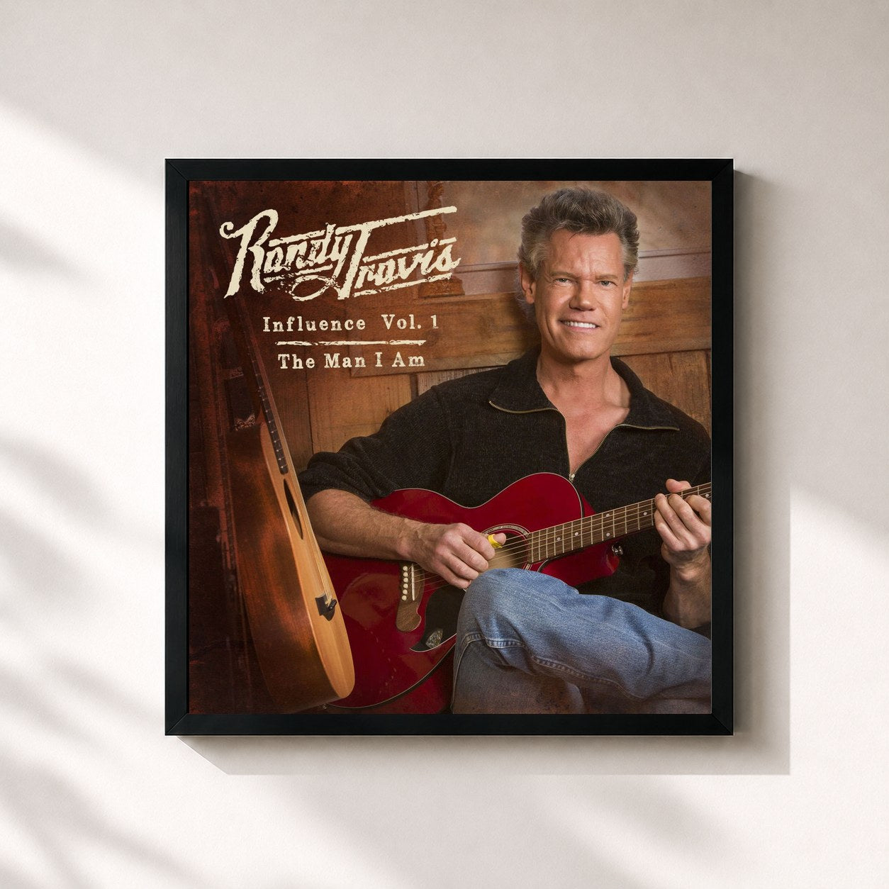 #noir Tableau carré de l'album Influence, Vol. 1: The Man I Am de Randy Travis, cadre noir 32x32 cm