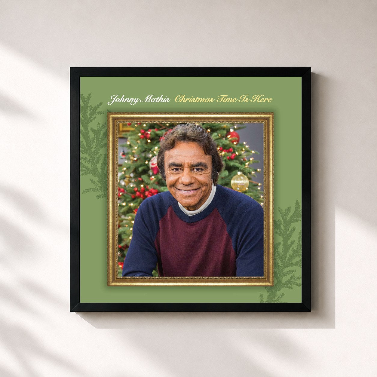 #noir Tableau carré de l'album Christmas Time Is Here de Johnny Mathis, cadre noir 32x32 cm