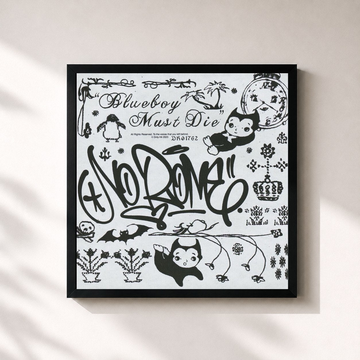 #noir Tableau carré de l'album Blueboy Must Die de No Rome, cadre noir 32x32 cm
