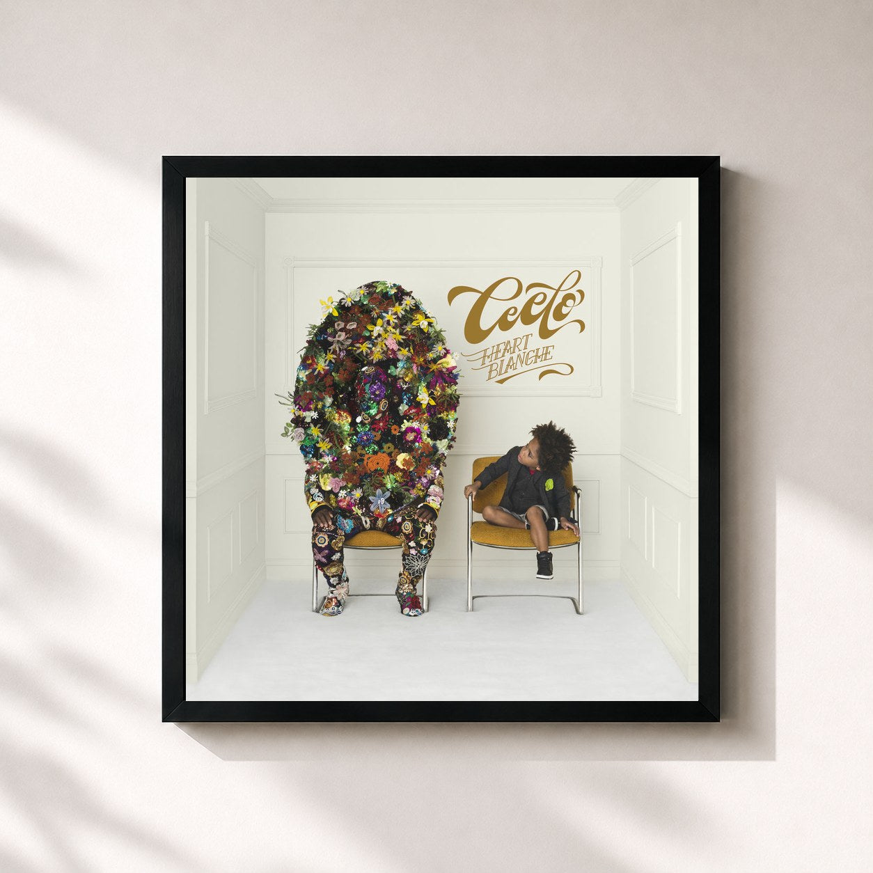 #noir Tableau carré de l'album Heart Blanche de CeeLo Green, cadre noir 32x32 cm