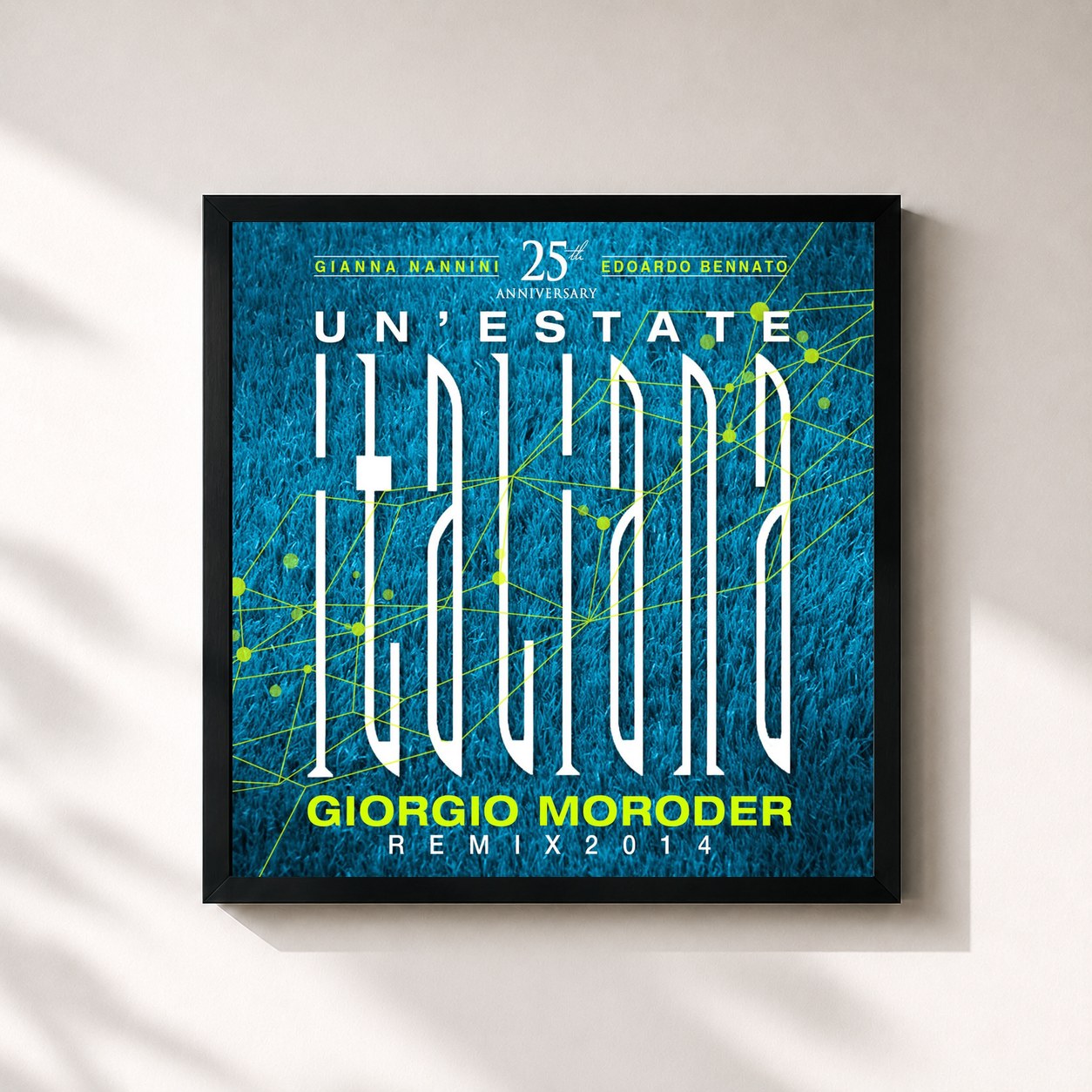 #noir Tableau carré de l'album Un'Estate Italiana (Notti Magiche) (Giorgio Moroder Remix 2014) de Edoardo Bennato, cadre noir 32x32 cm