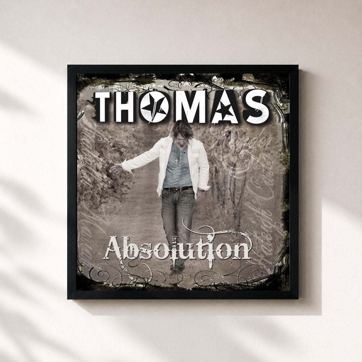 #noir Tableau carré de l'album Absolution de Thomas, cadre noir 32x32 cm