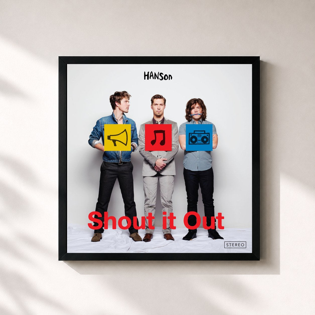 #noir Tableau carré de l'album Shout It Out de Hanson, cadre noir 32x32 cm