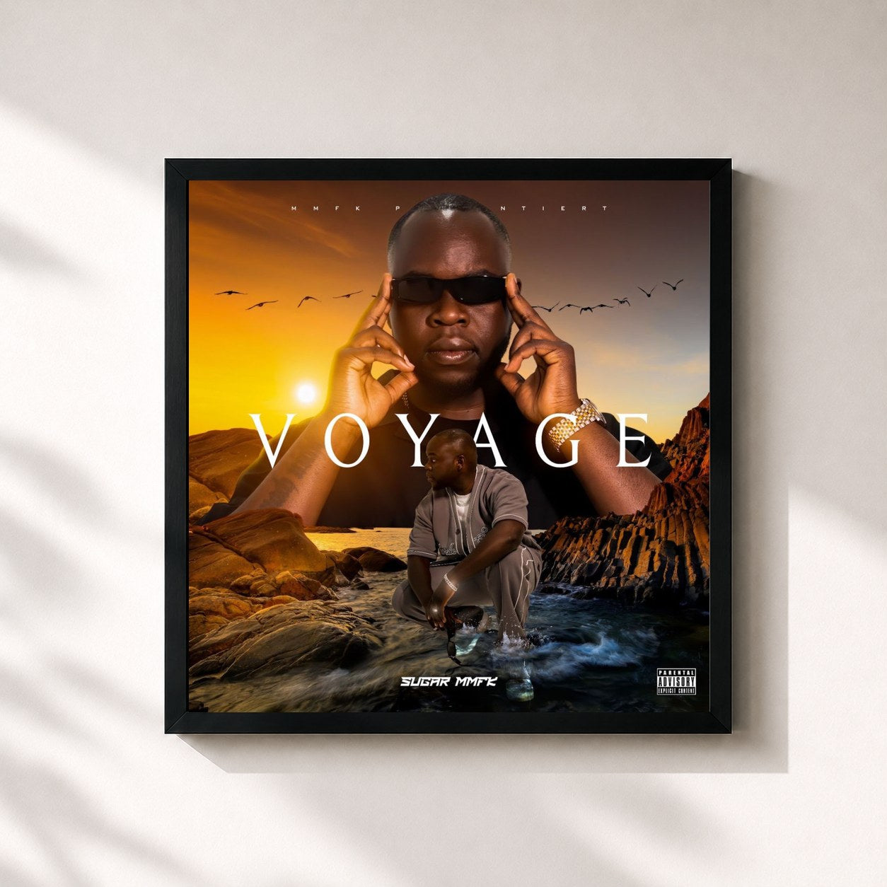 #noir Tableau carré de l'album Voyage de Sugar MMFK, cadre noir 32x32 cm