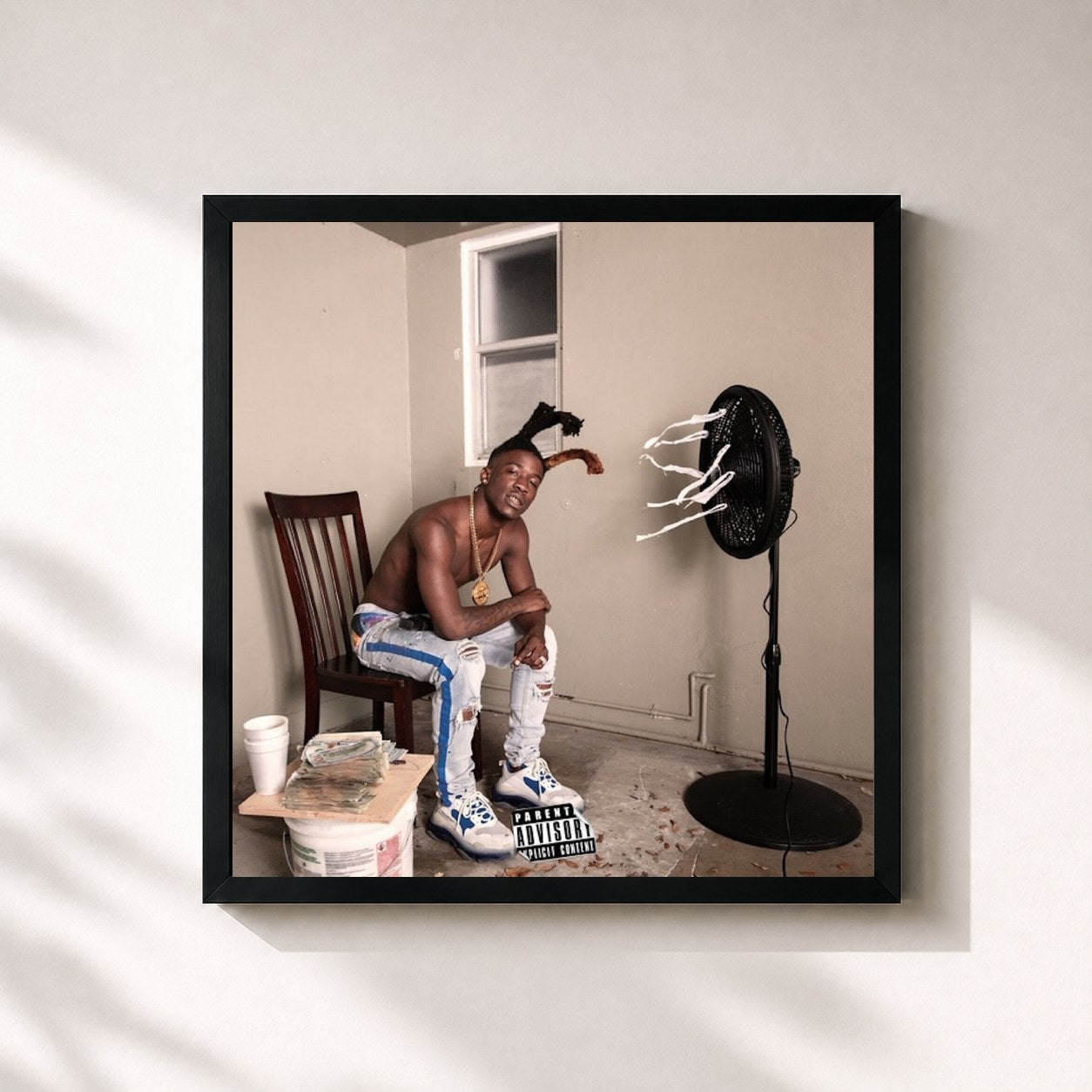 #noir Tableau carré de l'album Kut Da Fan On de Hotboii, cadre noir 32x32 cm
