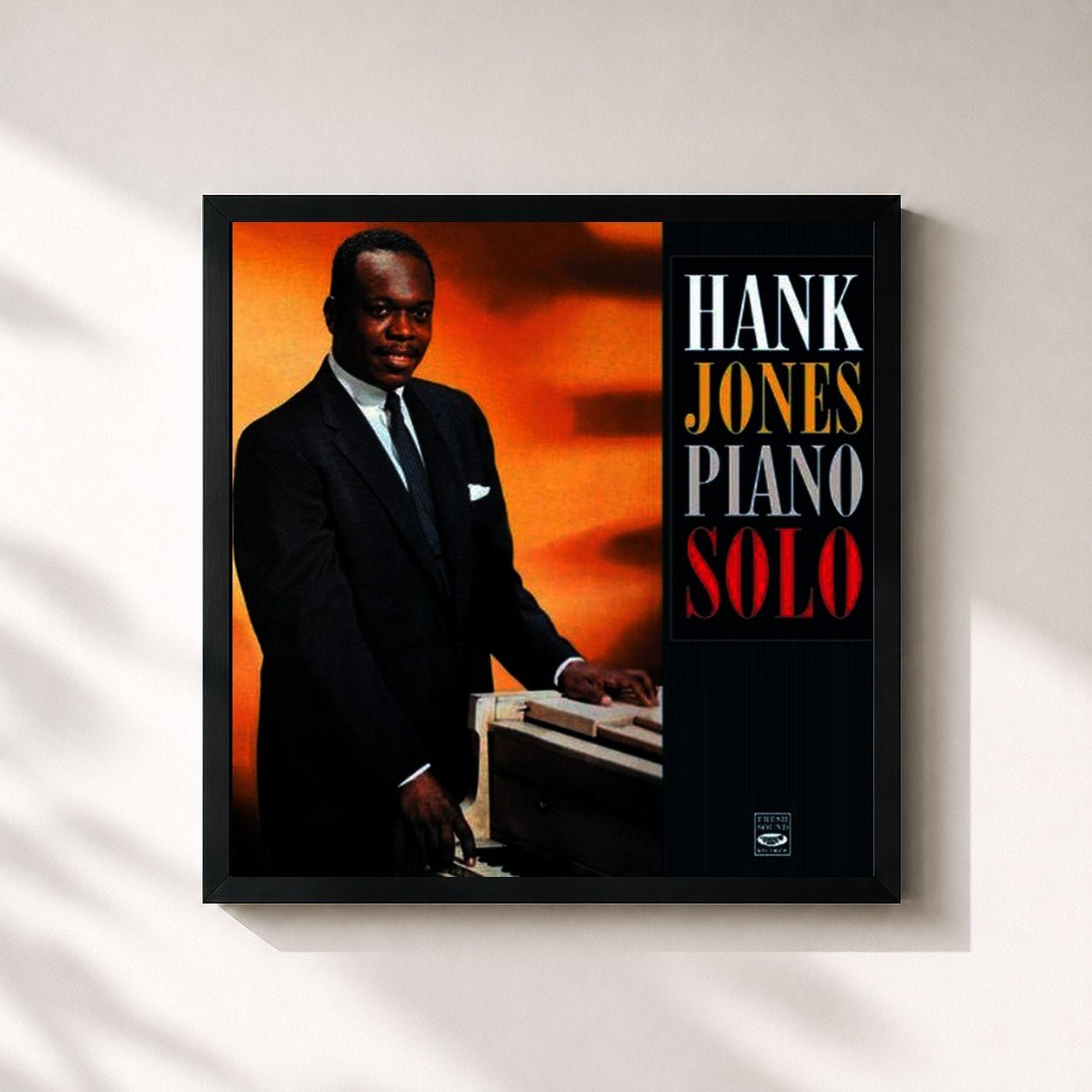 #noir Tableau carré de l'album Piano Solo de Hank Jones, cadre noir 32x32 cm