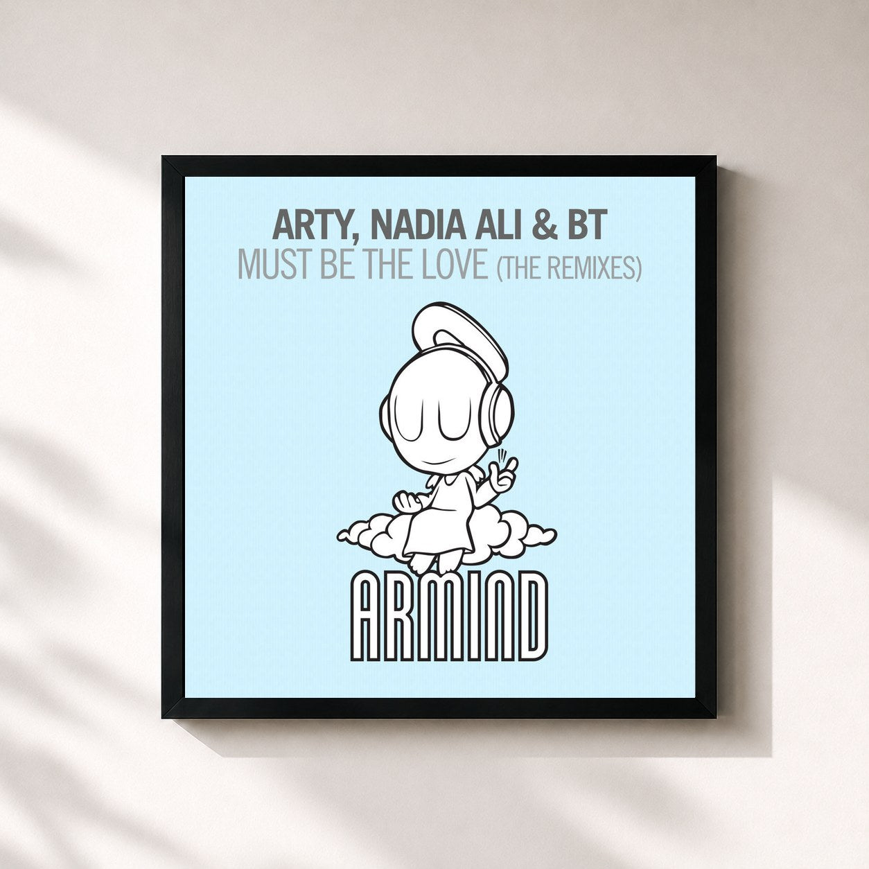 #noir Tableau carré de l'album Must Be The Love (The Remixes) de Arty, cadre noir 32x32 cm