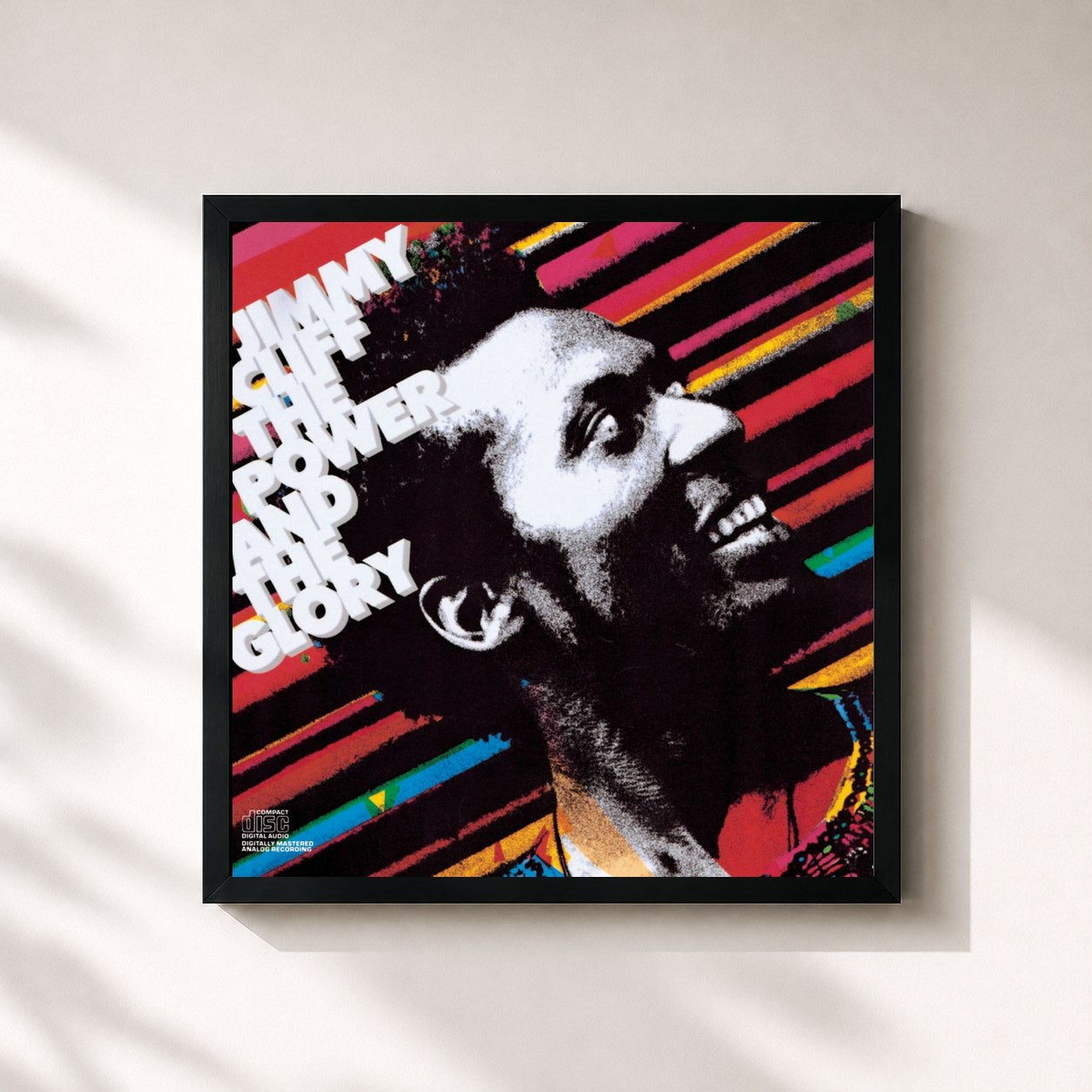 #noir Tableau carré de l'album The Power And The Glory de Jimmy Cliff, cadre noir 32x32 cm