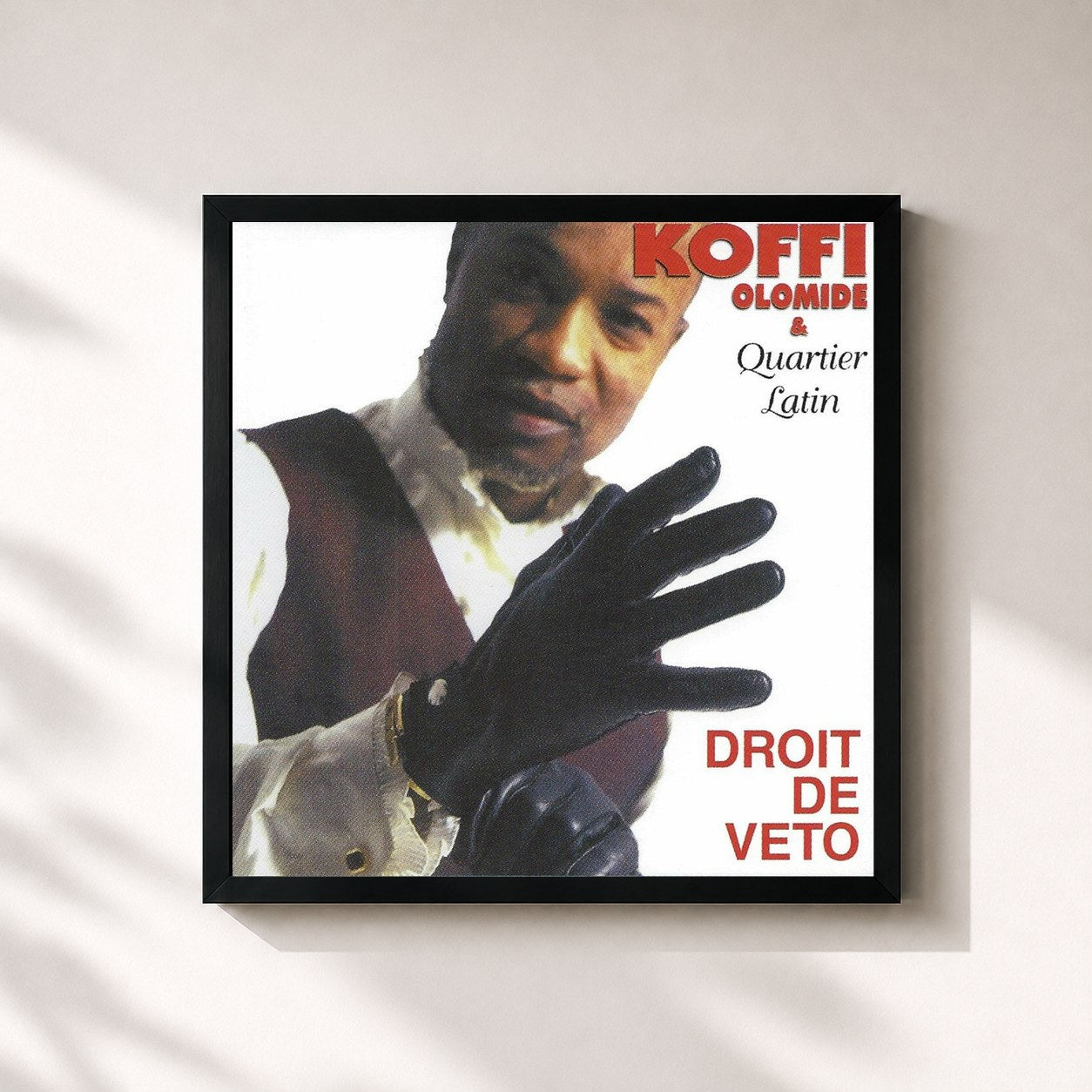 #noir Tableau carré de l'album Droit de véto de Koffi Olomidé, cadre noir 32x32 cm