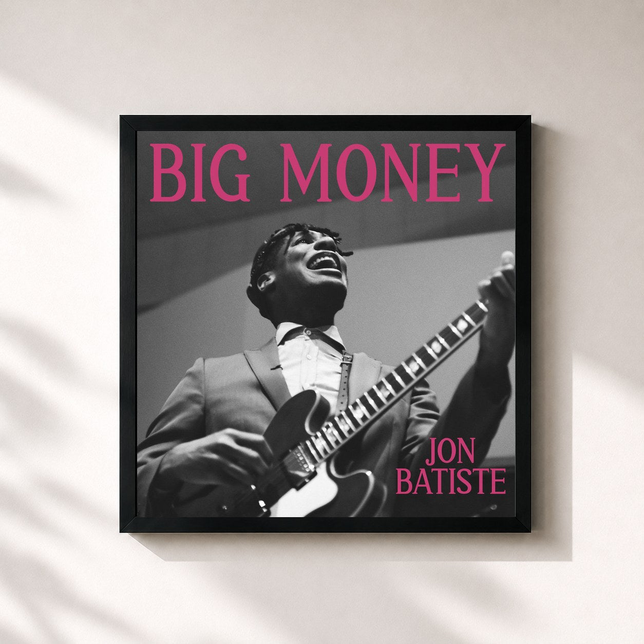 #noir Tableau carré de l'album BIG MONEY de Jon Batiste, cadre noir 32x32 cm