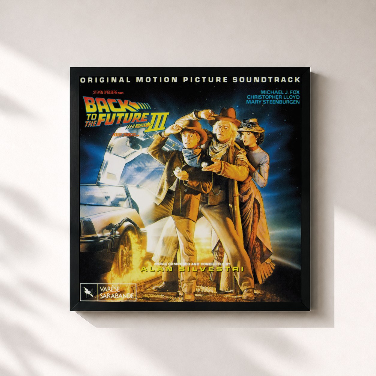 #noir Tableau carré de l'album Back To The Future, Pt. 3 (Original Motion Picture Score) de Alan Silvestri, cadre noir 32x32 cm