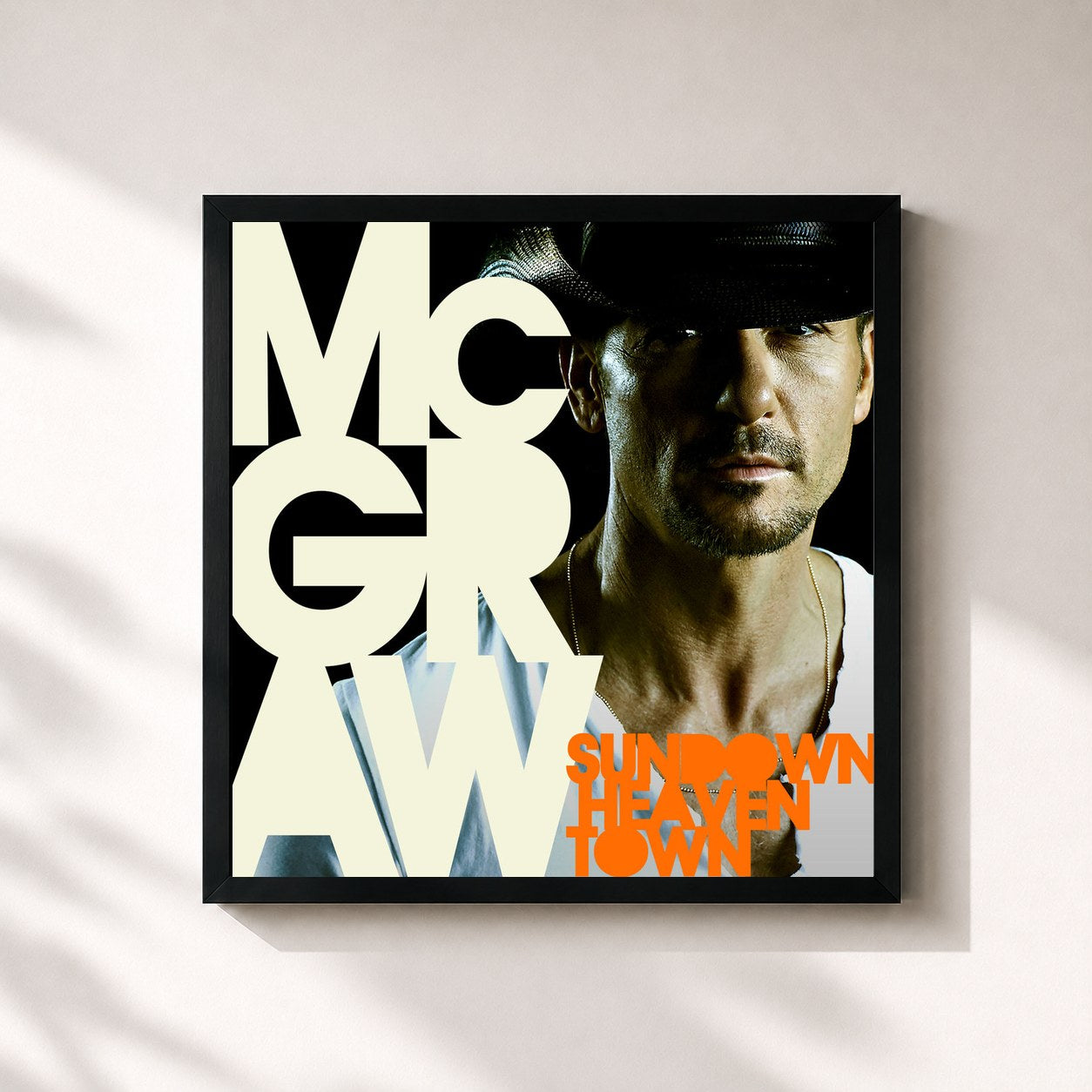 #noir Tableau carré de l'album Sundown Heaven Town de Tim McGraw, cadre noir 32x32 cm